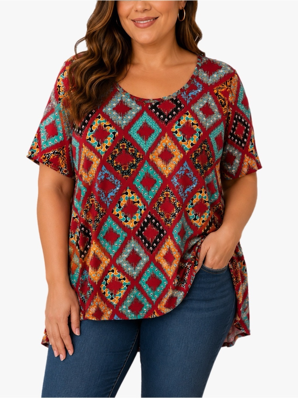 LuLaRoe Perfect T Size 2X Geometric Medallion Print Swing Tunic Top